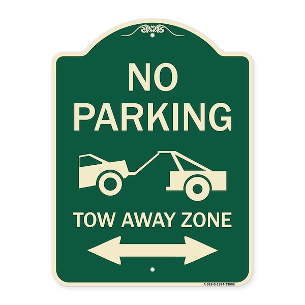 No Parking Tow-Away Zone W/ Bidirectional Arrow Heavy-Gauge Aluminum Sign, 24" x 18", G-1824-23608